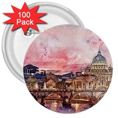 City Buildings Bridge Water River 3  Buttons (100 Pack)  by Pakrebo