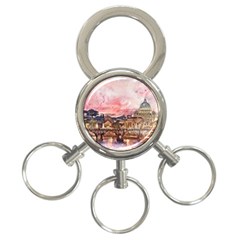 City Buildings Bridge Water River 3-ring Key Chain by Pakrebo