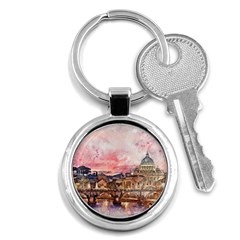 City Buildings Bridge Water River Key Chain (round) by Pakrebo