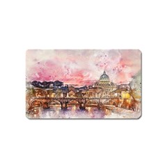 City Buildings Bridge Water River Magnet (name Card) by Pakrebo