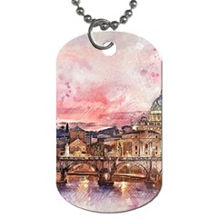 City Buildings Bridge Water River Dog Tag (one Side) by Pakrebo