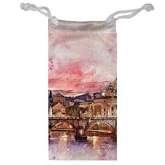 City Buildings Bridge Water River Jewelry Bag by Pakrebo