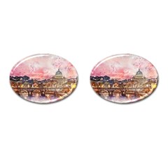 City Buildings Bridge Water River Cufflinks (oval) by Pakrebo