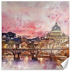 City Buildings Bridge Water River Canvas 12  X 12  by Pakrebo