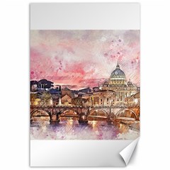 City Buildings Bridge Water River Canvas 24  X 36  by Pakrebo