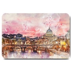 City Buildings Bridge Water River Large Doormat  by Pakrebo