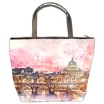 City Buildings Bridge Water River Bucket Bag Back