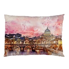 City Buildings Bridge Water River Pillow Case by Pakrebo