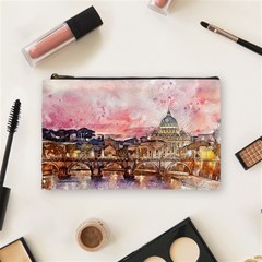 City Buildings Bridge Water River Cosmetic Bag (medium) by Pakrebo