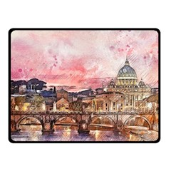 City Buildings Bridge Water River Fleece Blanket (small) by Pakrebo