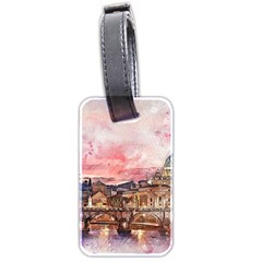 City Buildings Bridge Water River Luggage Tag (two Sides) by Pakrebo