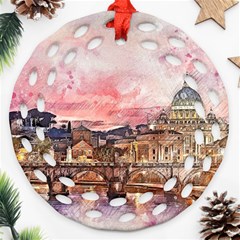 City Buildings Bridge Water River Ornament (round Filigree) by Pakrebo