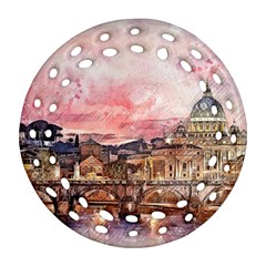 City Buildings Bridge Water River Round Filigree Ornament (two Sides) by Pakrebo