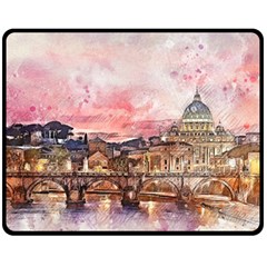 City Buildings Bridge Water River Double Sided Fleece Blanket (medium)  by Pakrebo