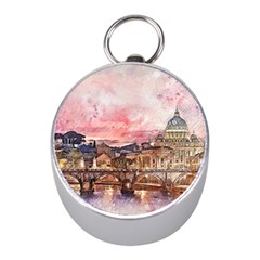 City Buildings Bridge Water River Mini Silver Compasses by Pakrebo