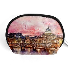 City Buildings Bridge Water River Accessory Pouch (medium) by Pakrebo