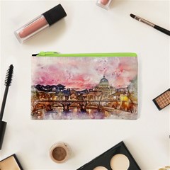 City Buildings Bridge Water River Cosmetic Bag (xs) by Pakrebo