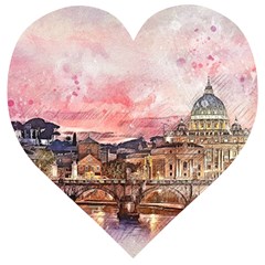 City Buildings Bridge Water River Wooden Puzzle Heart