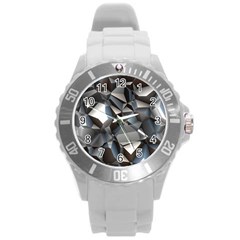 Triangles Polygon Color Silver Uni Round Plastic Sport Watch (l) by Pakrebo