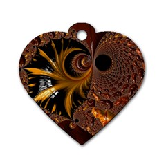 Fractal Brown Golden Intensive Dog Tag Heart (two Sides) by Pakrebo