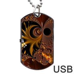 Fractal Brown Golden Intensive Dog Tag Usb Flash (two Sides) by Pakrebo