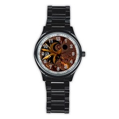 Fractal Brown Golden Intensive Stainless Steel Round Watch by Pakrebo