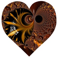 Fractal Brown Golden Intensive Wooden Puzzle Heart