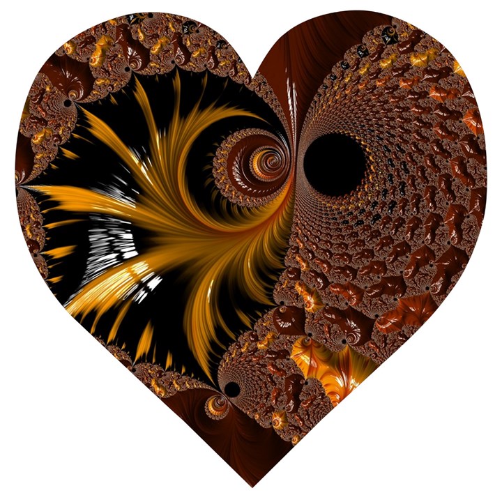 Fractal Brown Golden Intensive Wooden Puzzle Heart