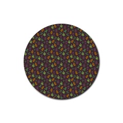 Tribal Leaves House Art Tribal Art Rubber Round Coaster (4 Pack)  by Pakrebo