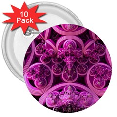 Fractal Math Geometry Visualization Pink 3  Buttons (10 Pack)  by Pakrebo