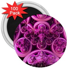 Fractal Math Geometry Visualization Pink 3  Magnets (100 Pack) by Pakrebo