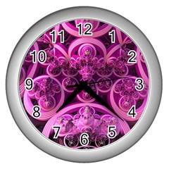 Fractal Math Geometry Visualization Pink Wall Clock (silver) by Pakrebo