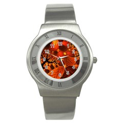 Leaf Autumn Nature Background Stainless Steel Watch by Pakrebo