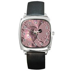 Fractal Tender Rose Cream Square Metal Watch by Pakrebo