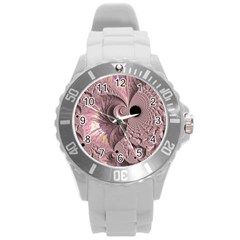 Fractal Tender Rose Cream Round Plastic Sport Watch (l) by Pakrebo