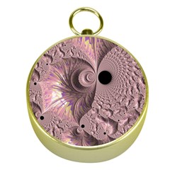 Fractal Tender Rose Cream Gold Compasses by Pakrebo