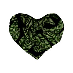 Leaves Pattern Tropical Green Standard 16  Premium Flano Heart Shape Cushions by Pakrebo