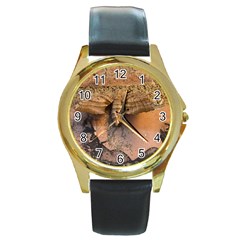 Night Moth Round Gold Metal Watch by Riverwoman