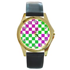 Checkerboard Again 1 Round Gold Metal Watch by impacteesstreetwearseven