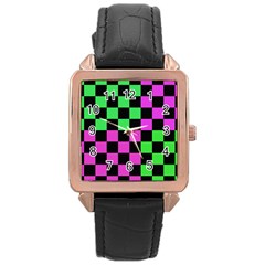 Checkerboard Again 1a Rose Gold Leather Watch  by impacteesstreetwearseven