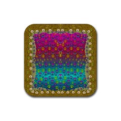 Signs Of Peace  In A Amazing Floral Gold Landscape Rubber Coaster (square)  by pepitasart