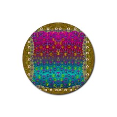 Signs Of Peace  In A Amazing Floral Gold Landscape Rubber Coaster (round)  by pepitasart