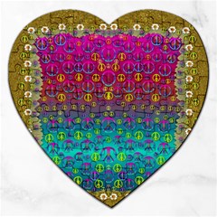 Signs Of Peace  In A Amazing Floral Gold Landscape Jigsaw Puzzle (heart) by pepitasart