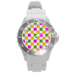 Checkerboard Again 3 Round Plastic Sport Watch (l) by impacteesstreetwearseven