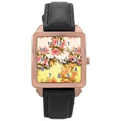 A Touch Of Vintage, Floral Design Rose Gold Leather Watch  by FantasyWorld7