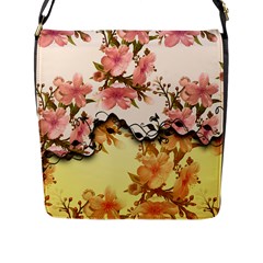 A Touch Of Vintage, Floral Design Flap Closure Messenger Bag (l) by FantasyWorld7