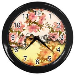 A Touch Of Vintage, Floral Design Wall Clock (black) by FantasyWorld7