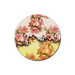 A Touch Of Vintage, Floral Design Rubber Coaster (round)  by FantasyWorld7