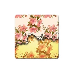 A Touch Of Vintage, Floral Design Square Magnet by FantasyWorld7