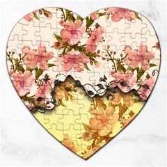 A Touch Of Vintage, Floral Design Jigsaw Puzzle (heart) by FantasyWorld7